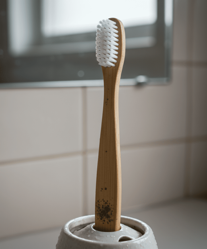 cepillo de dientes de bambú con moho