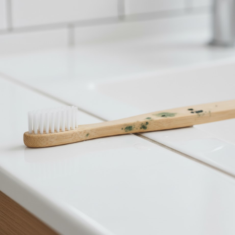 cepillo de dientes de bambu con moho